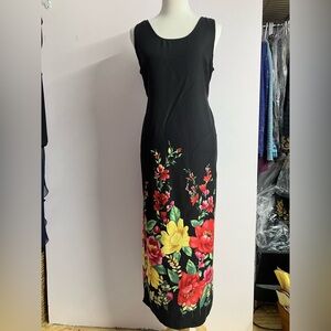 R & K Women’s Sleeveless Maxi Dress, Size 12, Black w Vibrant Floral Length